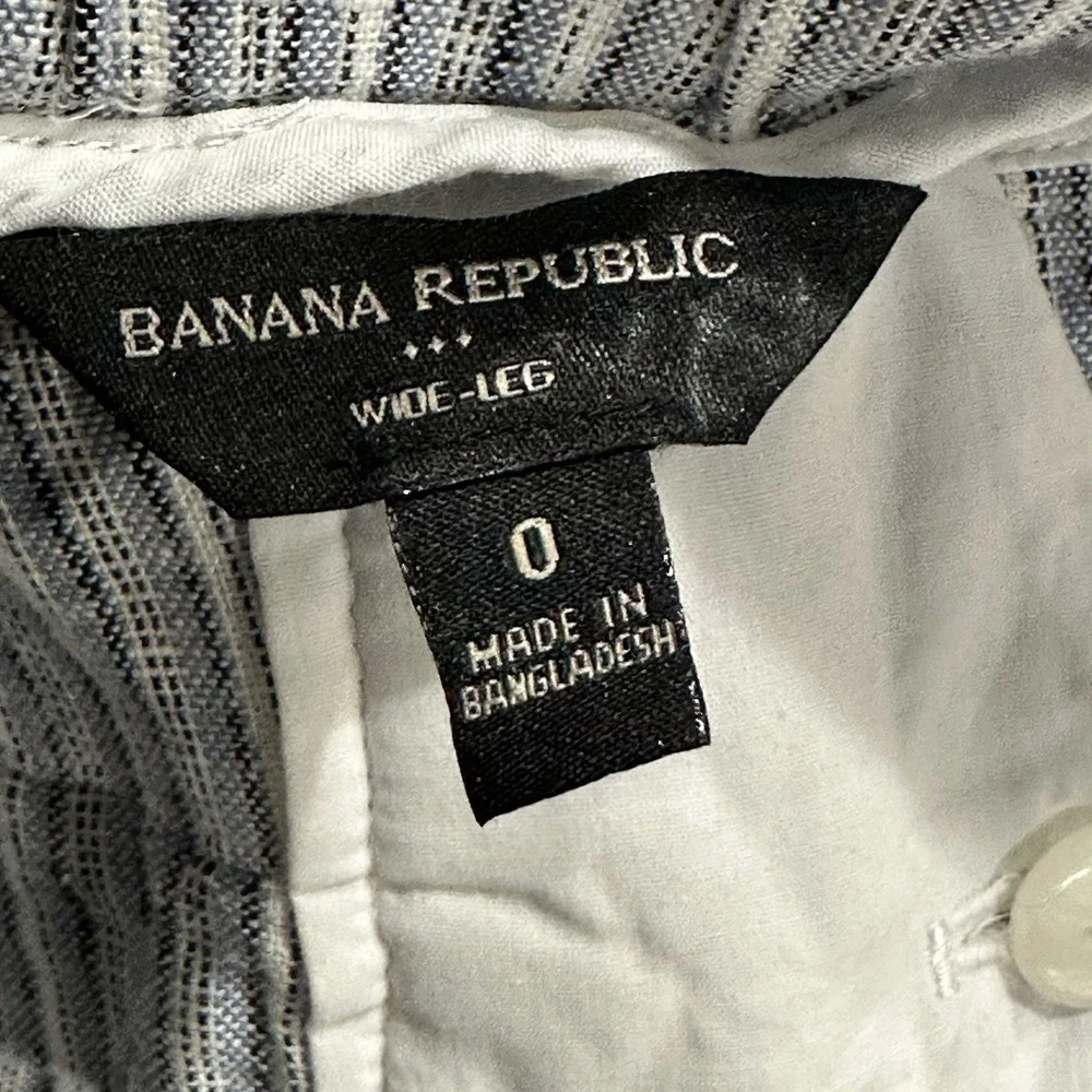 Banana Republic Pants Women's 0 Wide Leg High Rise Linen Blend Light Blue Stripe
